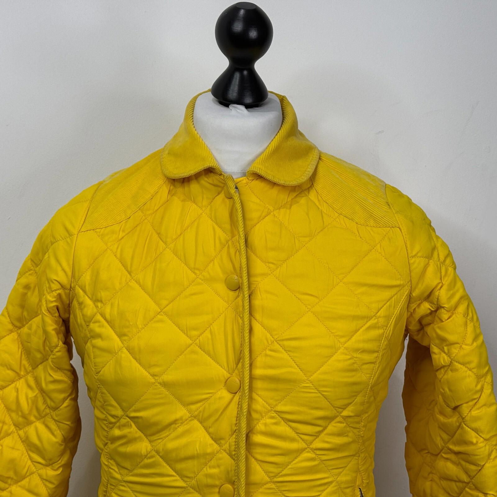 Joules Quilted Jacket UK size 12 Bright Yellow with Corduroy Shoulders Insulated