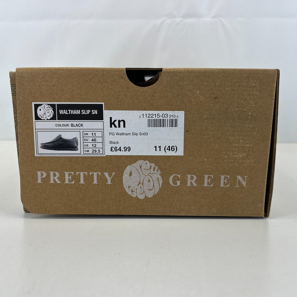 Pretty Green Waltham Slip On Shoes Moccasin Loafers Mens Black Leather UK 11 New