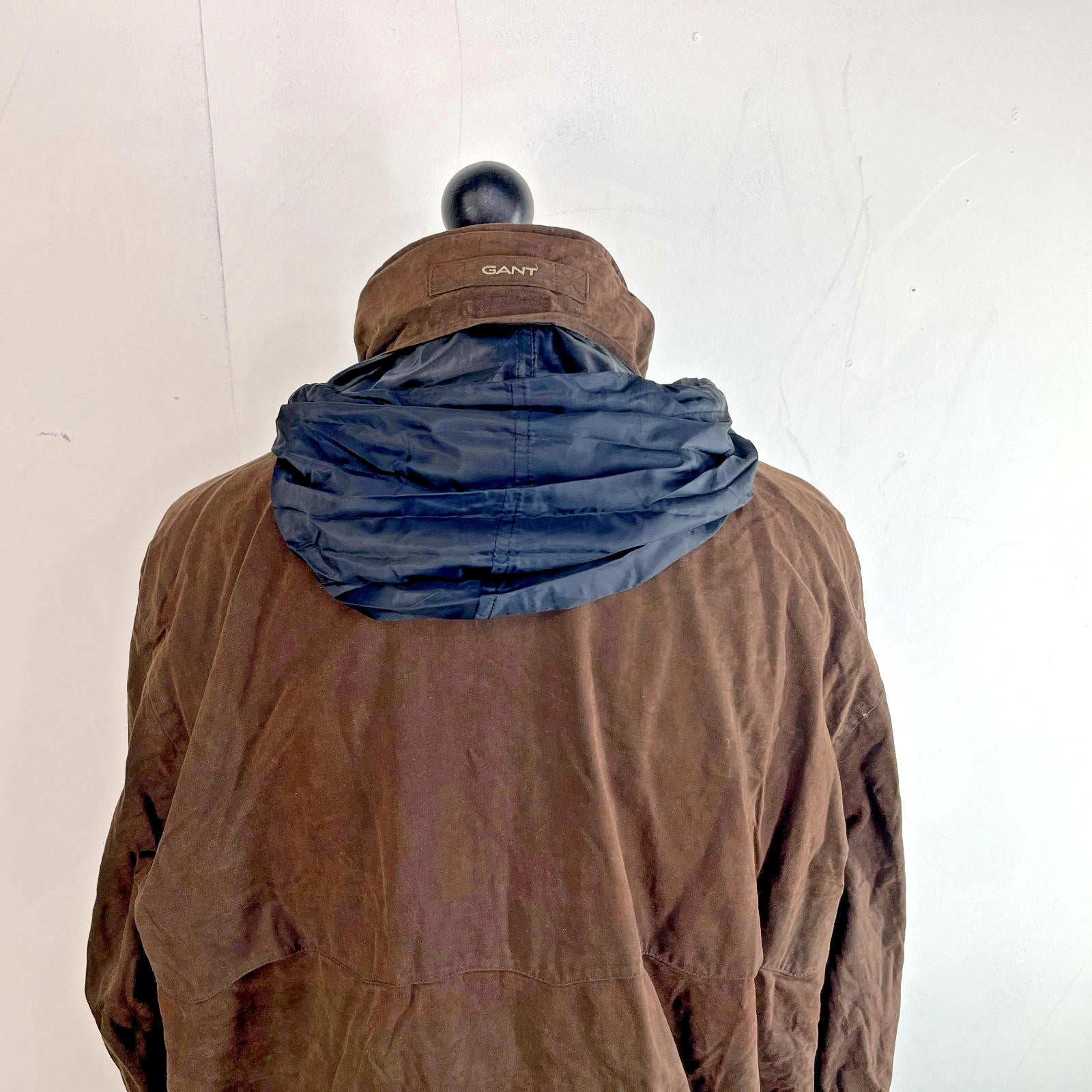 Gant Waxed Cotton Blend Field Jacket Wax Cord Collar Dark Brown Mens Large