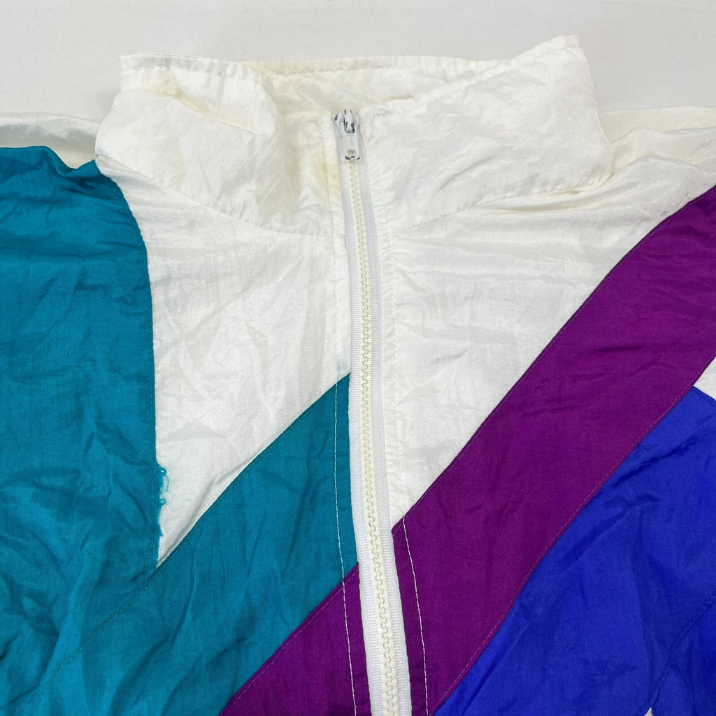 Vintage 80s Longstreet Missy Shell Suit Jacket White Colour Block size 2XL