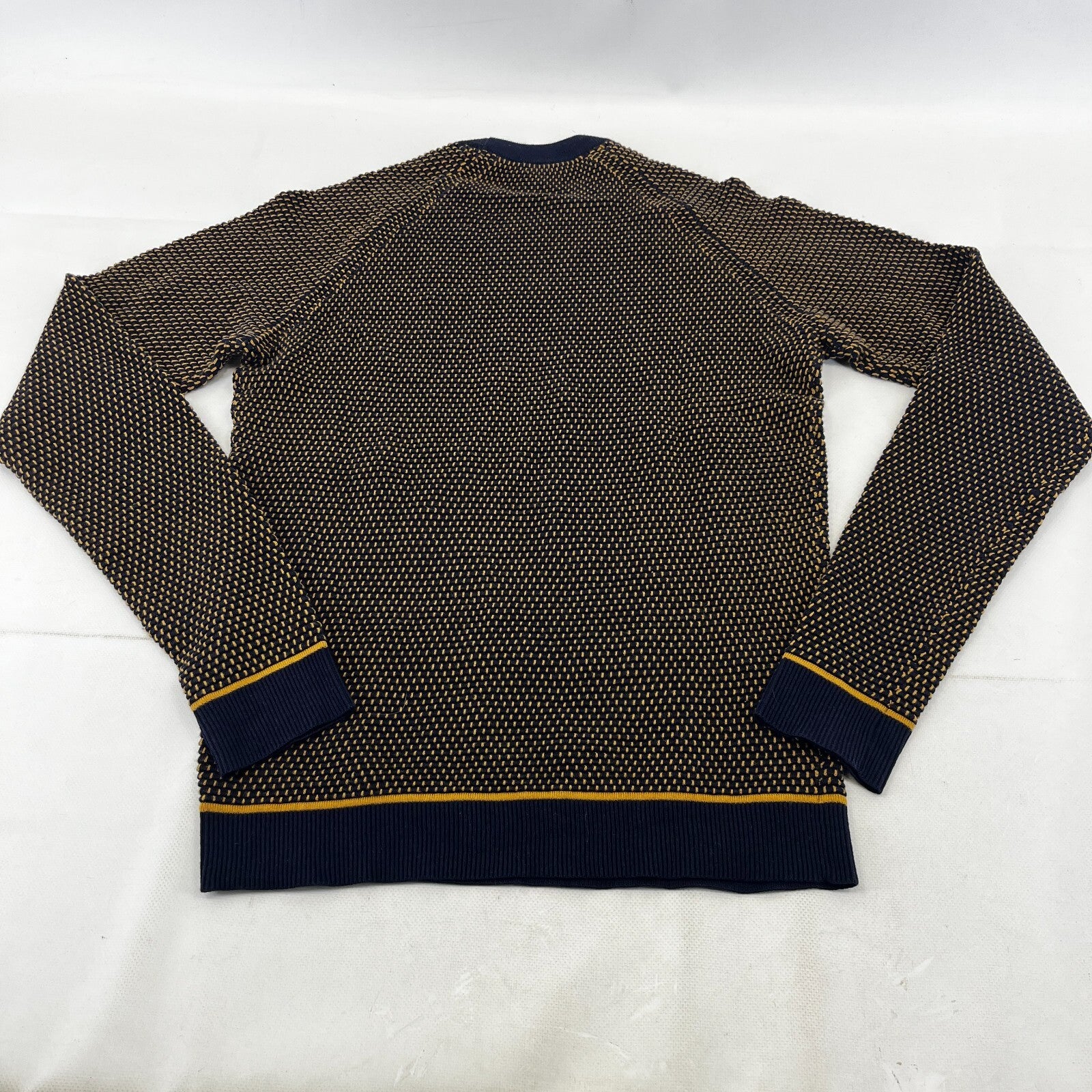 Ted Baker Men's Jumper in Blue/Yellow Cotton Blend Crew Neck Pullover size Small