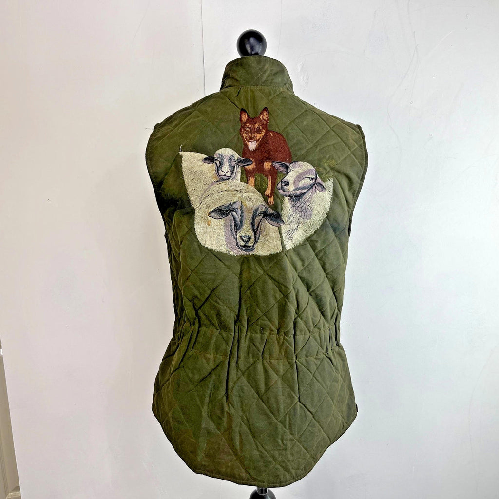 Argyll Women's Wax Waterproof Gilet Embroidered Vest in Green size Large - VGC