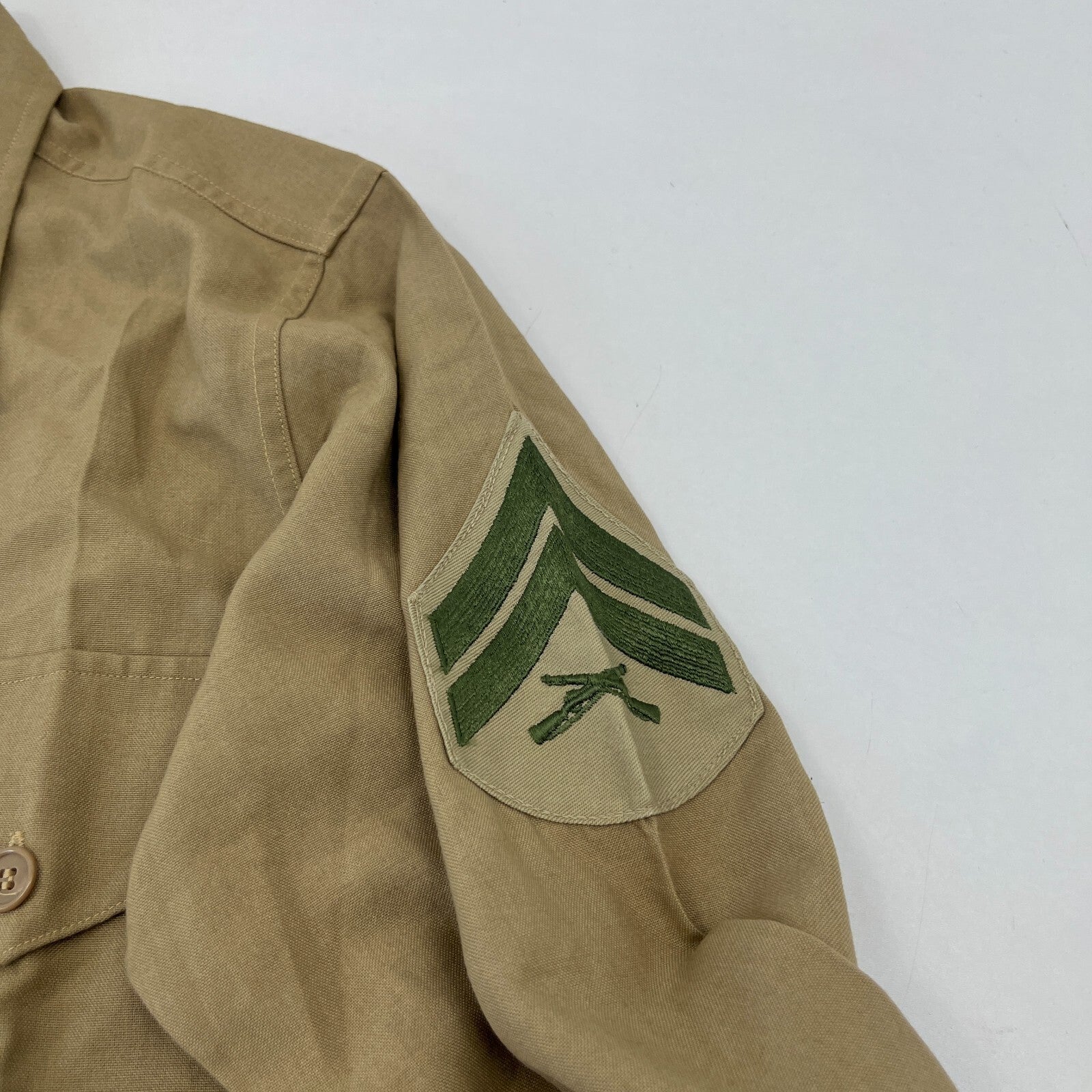Vintage American Army Military Long Sleeve Shirt Khaki Brown size M
