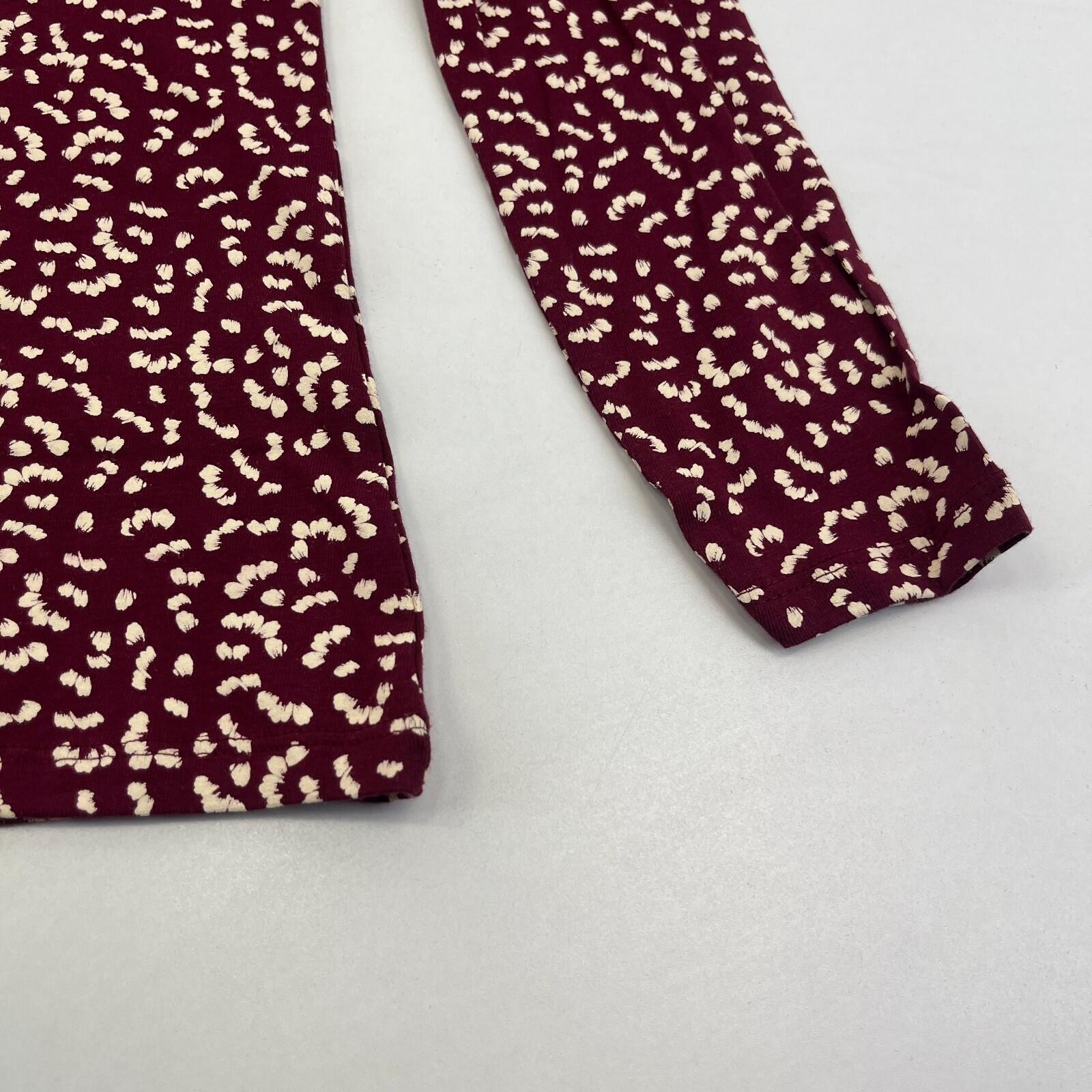 M&S Collection Women's Turtle Neck Top Burgundy & White Long Sleeve Tee size 12