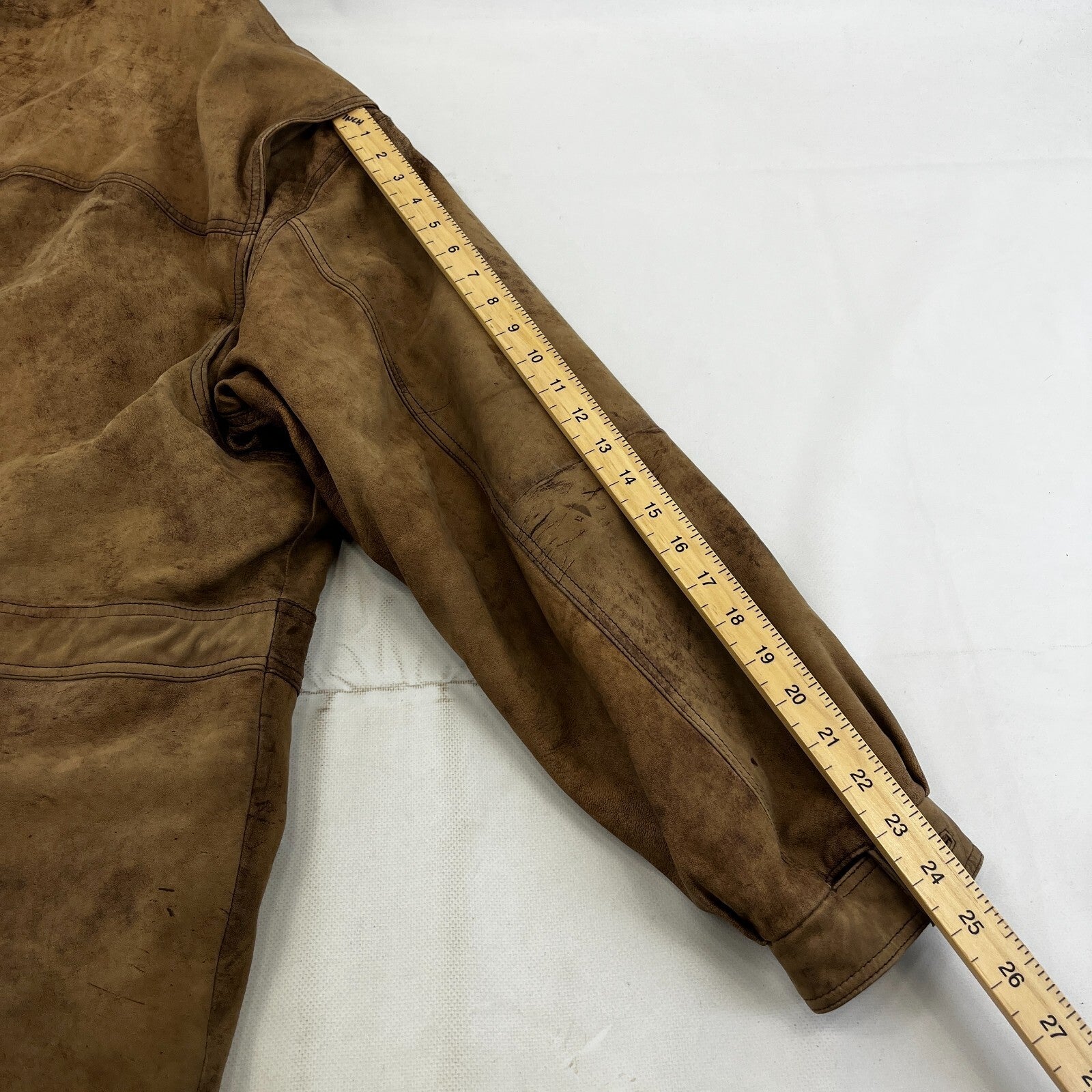 Lakeland Men’s Leather Jacket Long Distressed Look Tan Brown UK size 46