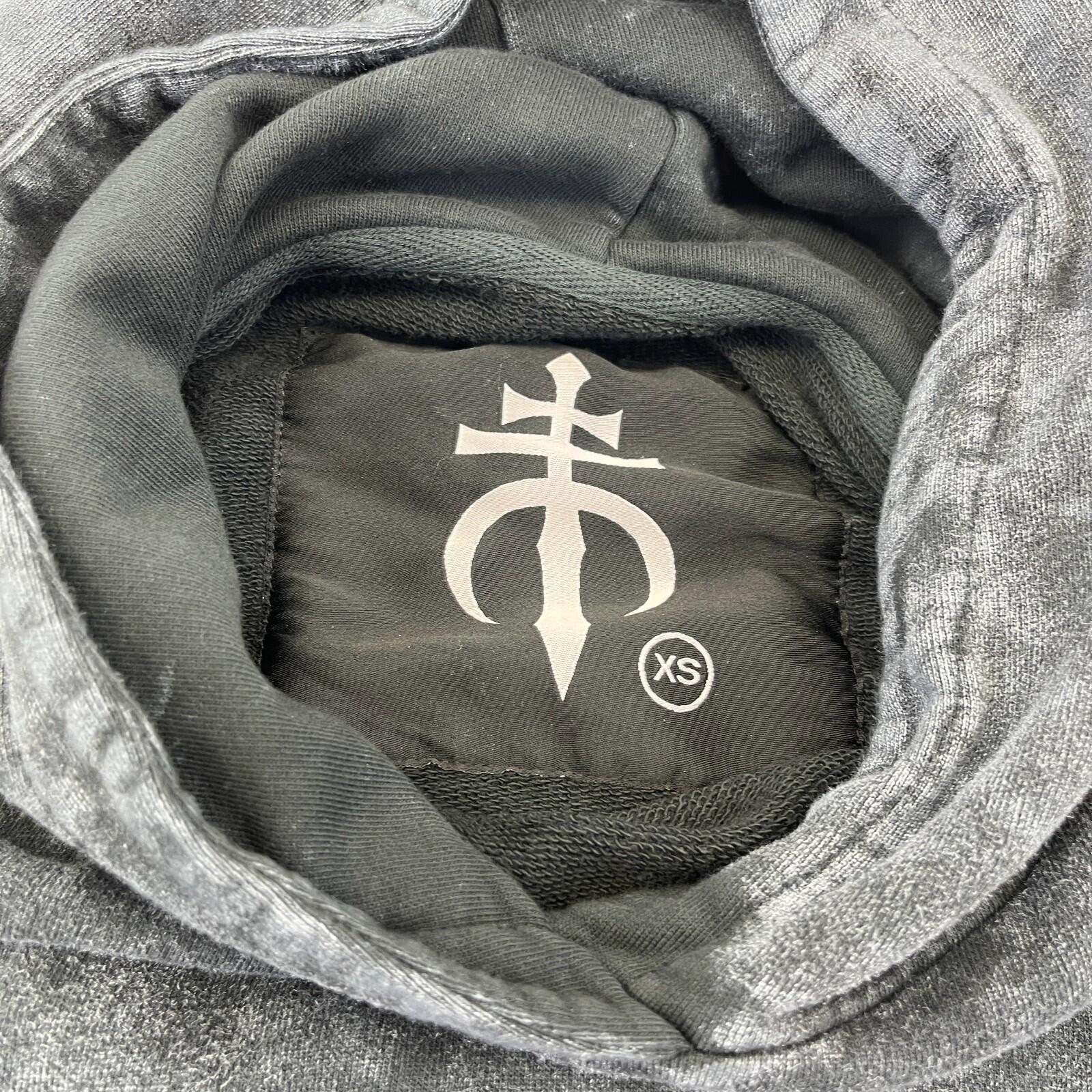 Drop Dead Distressed Look Grey w Zip Sleeves Hoodie 100% Cotton Streetwear UK XS