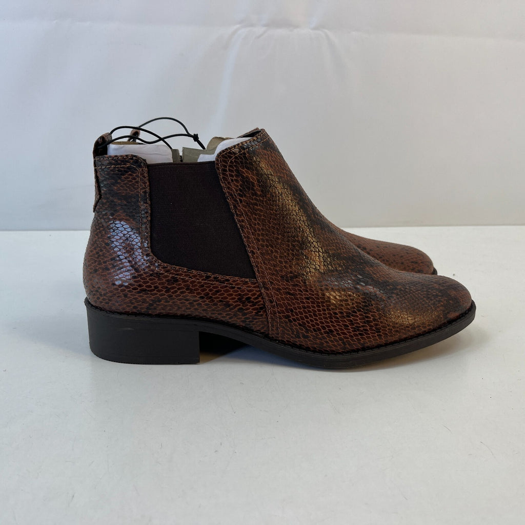 M&S Women’s Vegan Faux Snakeskin Almond Toe Ankle Chelsea Boots Brown UK 8 EU 42