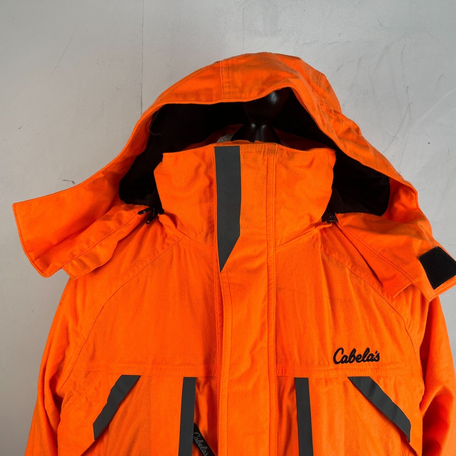 Cabelas Fluorescent Orange Softshell Chore Coat Warm Jacket with Hood size Large