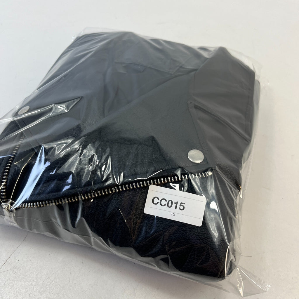 NEXT Men’s Black Leather Biker Jacket Full Zip Short Cruiser Bomber size Large