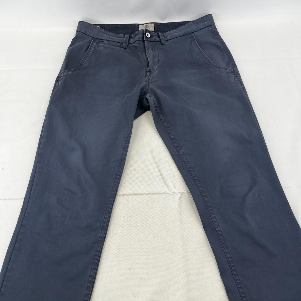 Timberland Men Blue Slim Tapered Chino Trousers Pants Zip Fly Cotton W32" L32"