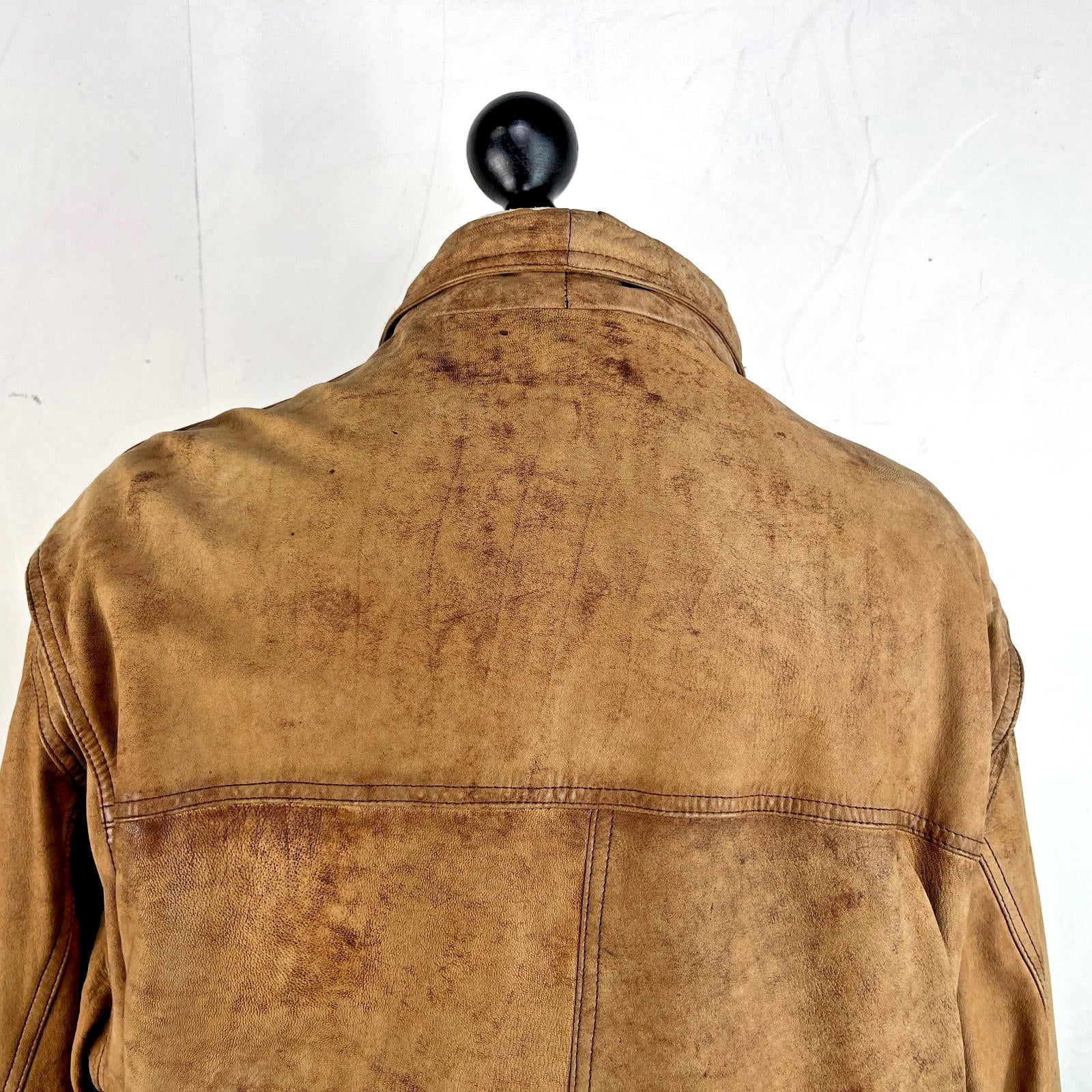 Lakeland Men’s Leather Jacket Long Distressed Look Tan Brown UK size 46