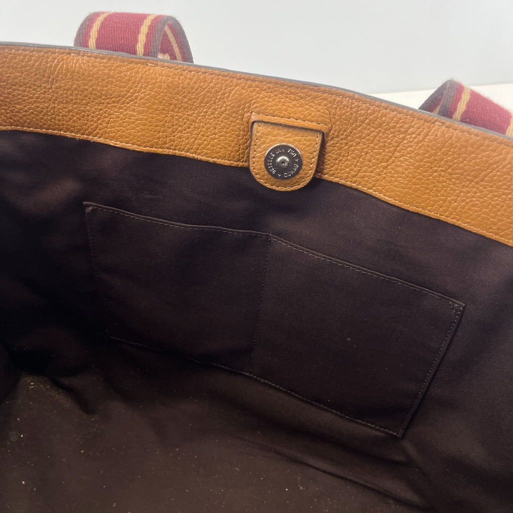 Coach Smith Tote Bag CM716 Tan Pebbled Leather Burgundy Logo Strap