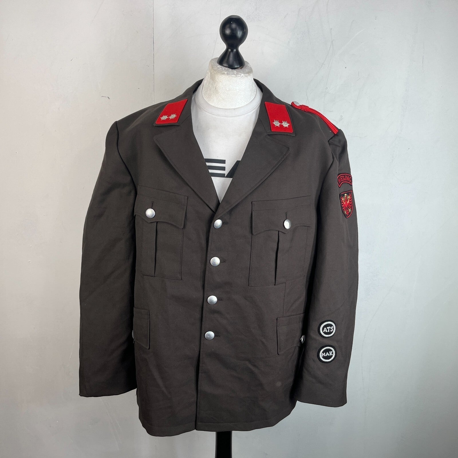 Austrian Army Dress Uniform Jacket Officers Blazer in Brown with Badges size XL