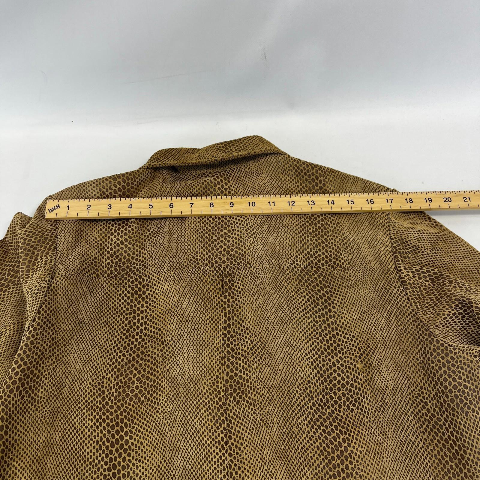 Beth Terrell Long Leather Coat Jacket Tan Brown Snake Lizard Pattern size Medium