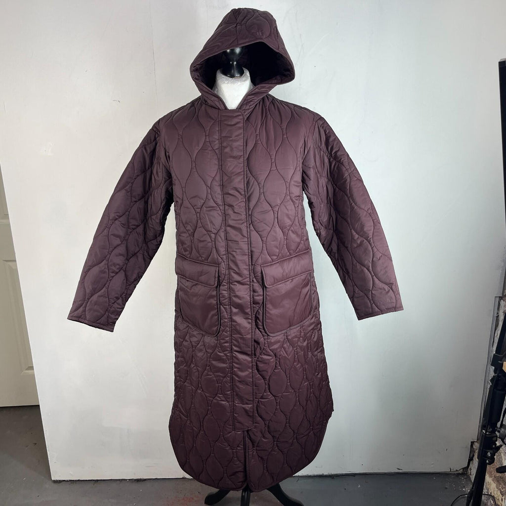Sweaty Betty On The Move Longline Quilted Parka Coat in Sable Brown size M/12