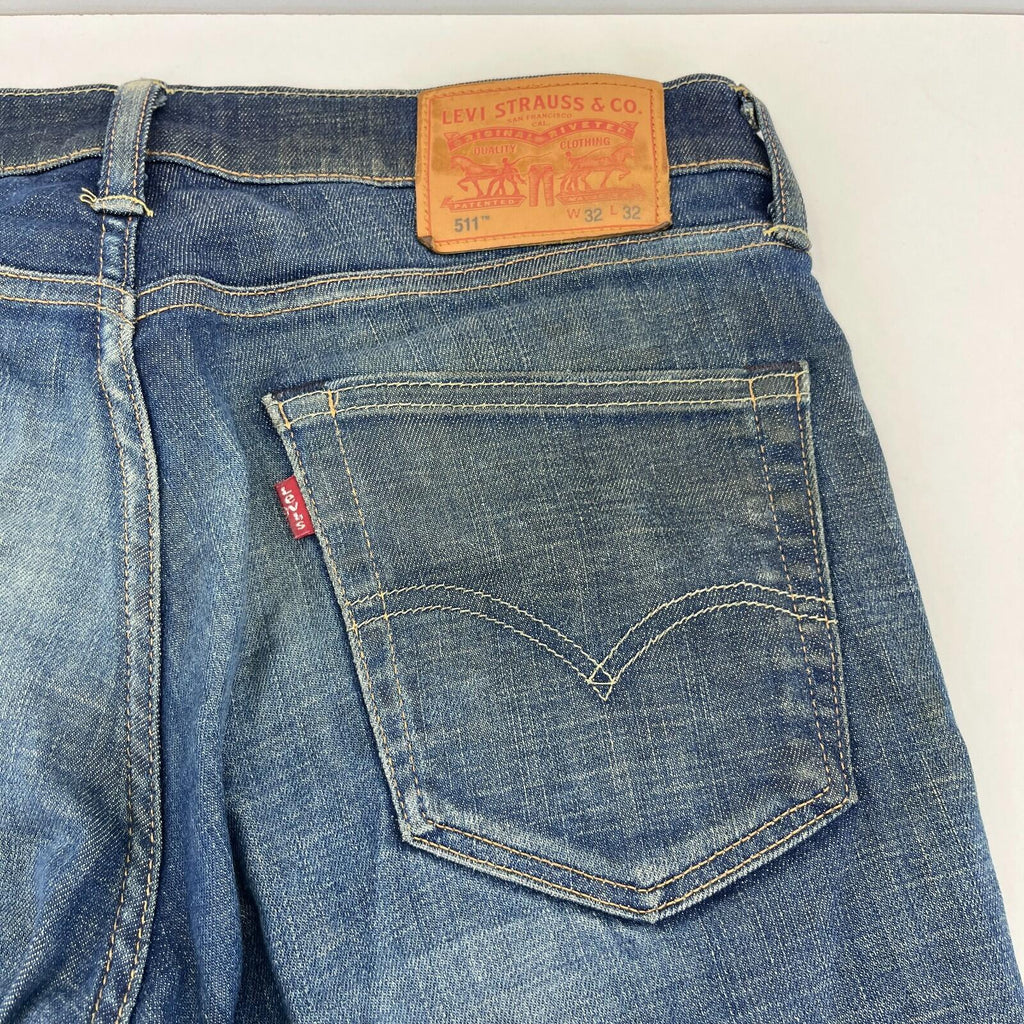 Levis 511 Distressed Slim Fit Jeans W32 L30 Blue Denim Straight Leg Mens Casual