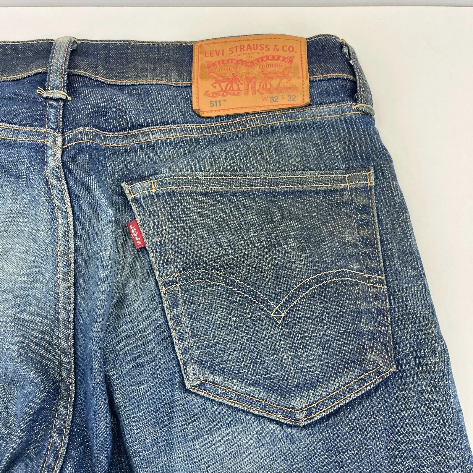 Levis 511 Distressed Slim Fit Jeans W32 L30 Blue Denim Straight Leg Mens Casual