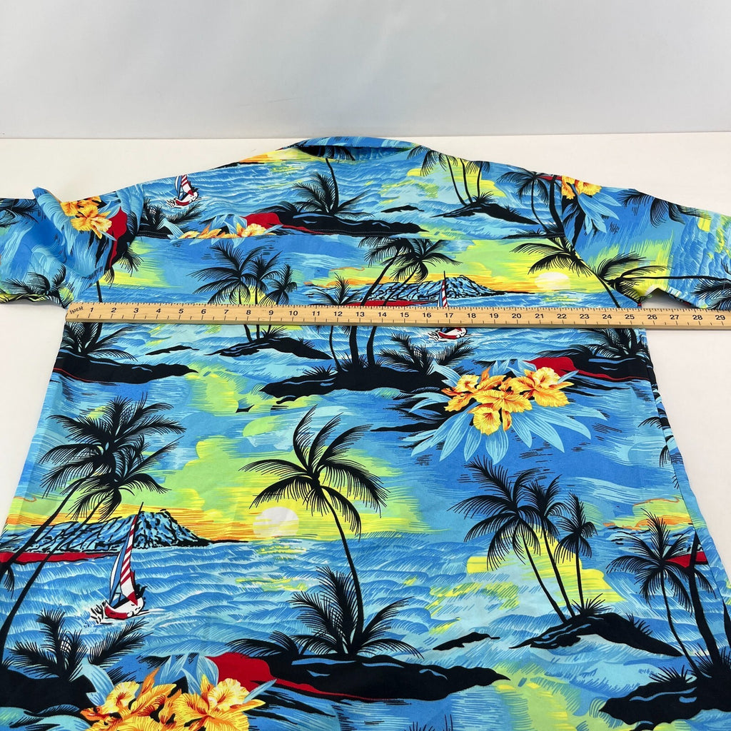 Fight the Wolf Mens Blue Hawaiian Shirt Design Short Sleeve Holiday size 2XL