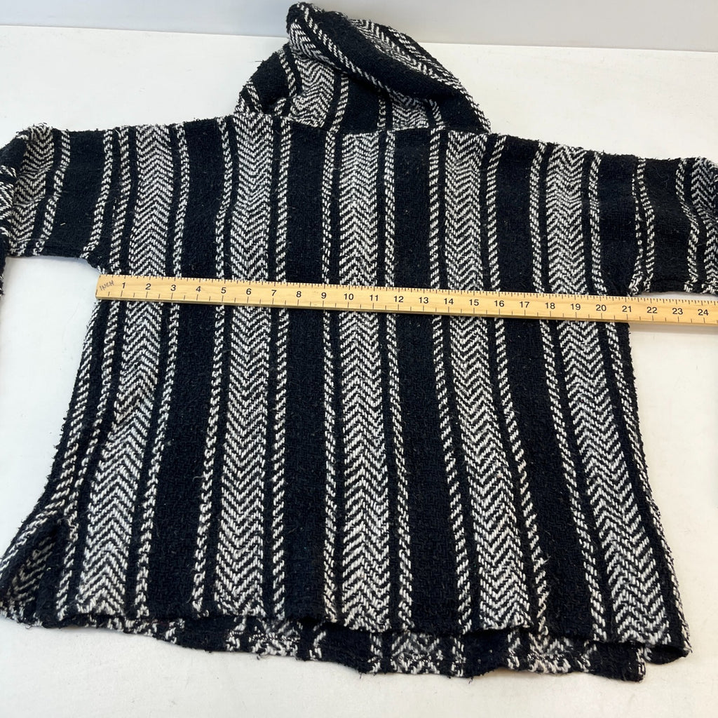 Genuine Mexican Baja Hoodie Pullover Hippie Festival White/Black Stripe size S