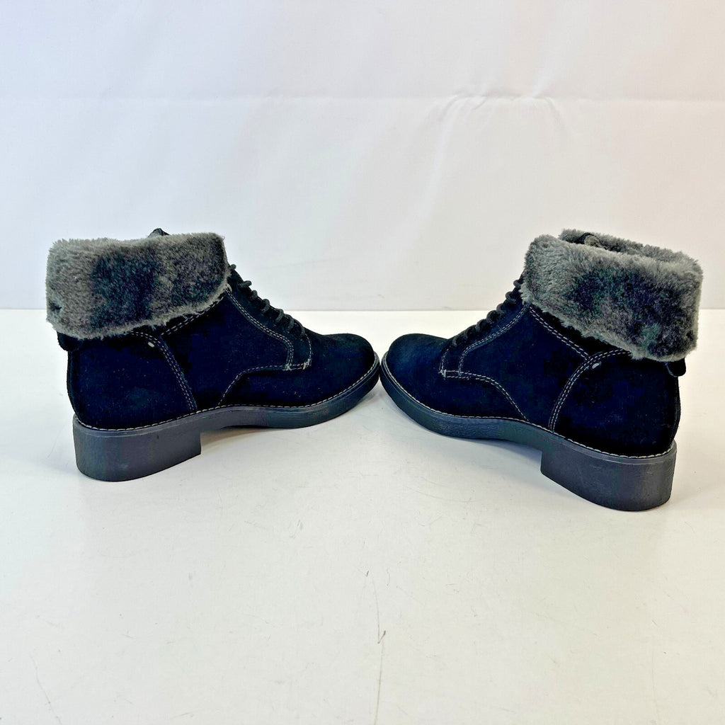 M&S Footglove Wide Fit Suede Leather Ankle Boots w/ Fur Collar UK 5.5 RRP £65.00