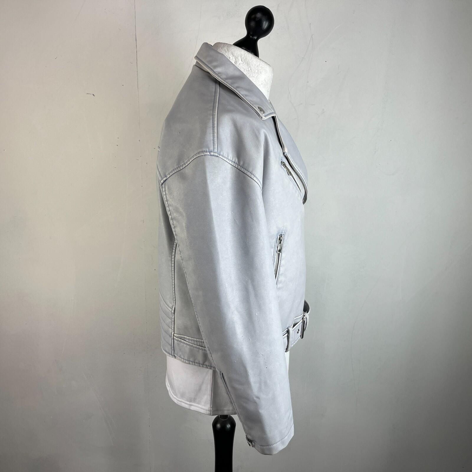 Rita Ora Light Grey Faux Leather Biker Jacket with Belt size 10/12