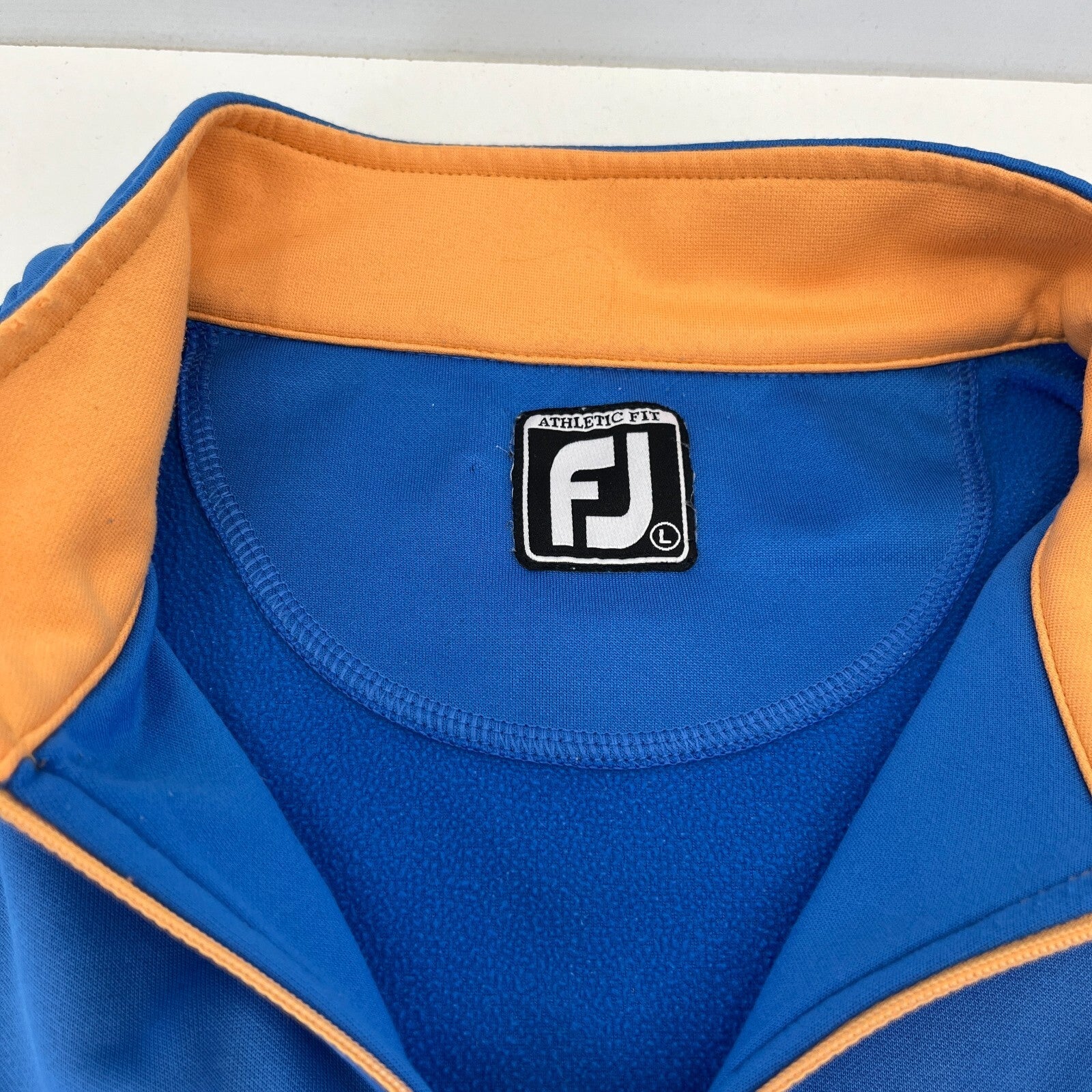 FootJoy Jumper Blue Yellow 1/4 Zip Golf Pullover Athletic Fit Midlayer Men's L