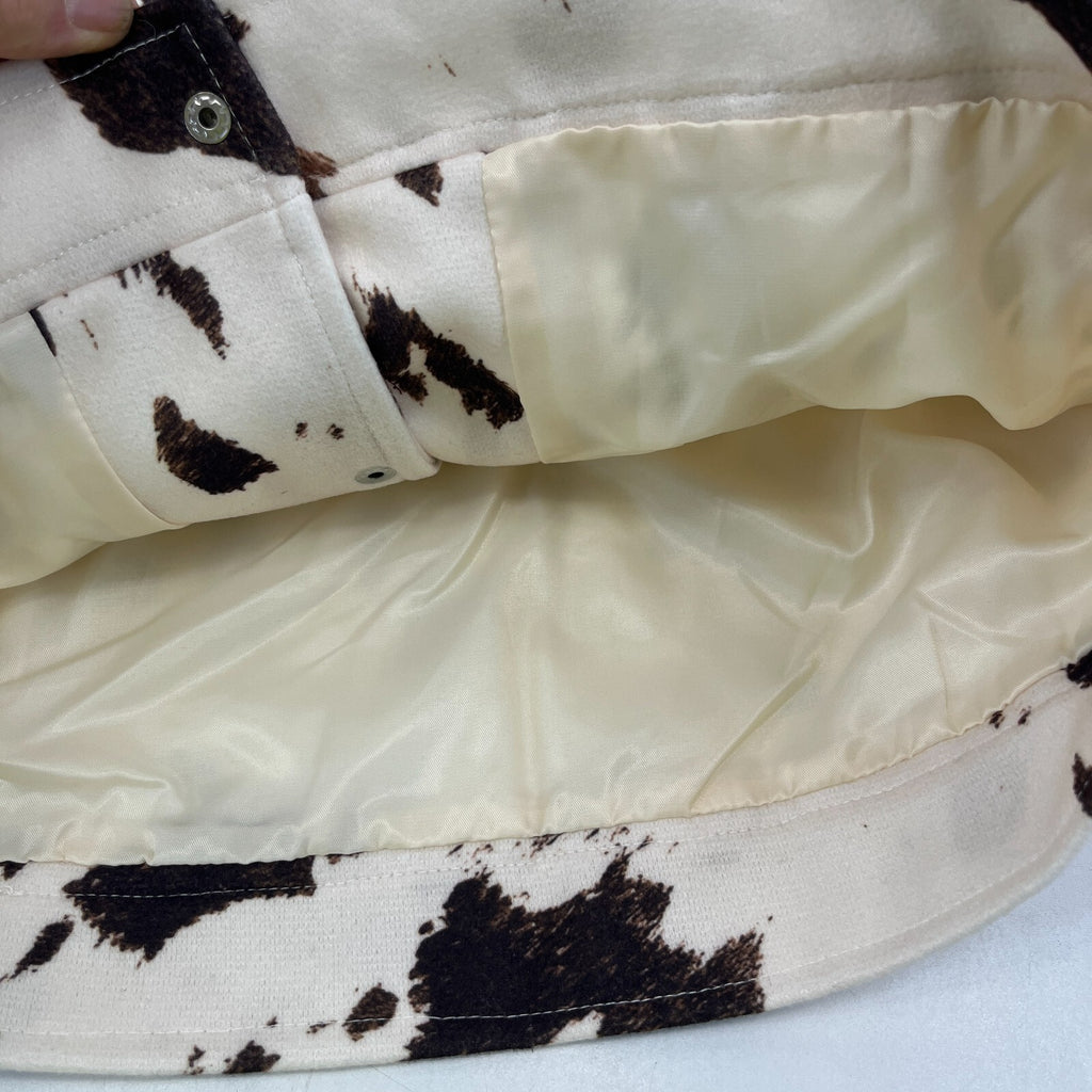 Women's Cow Print Cropped Jacket Cotton Blend Cream/Brown size Small