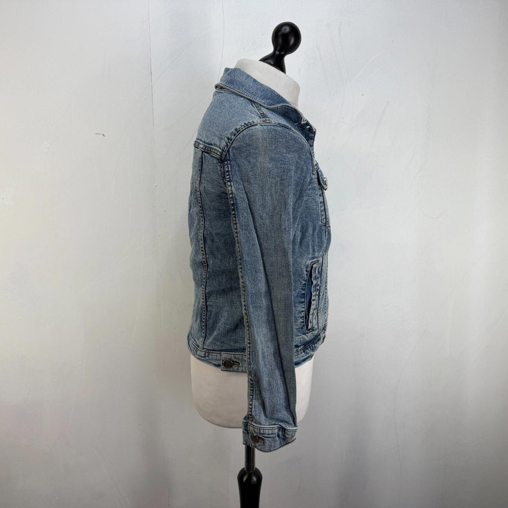 Joules Stretch Denim Jacket Mid Blue UK size 8 Women's with Pockets VGC