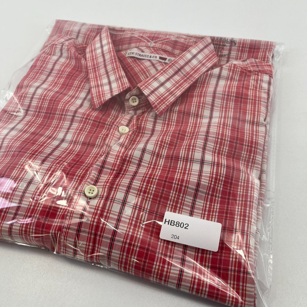 Levi Strauss Denim Cotton Check Shirt Short Sleeve Button Up size XL  Red Levis