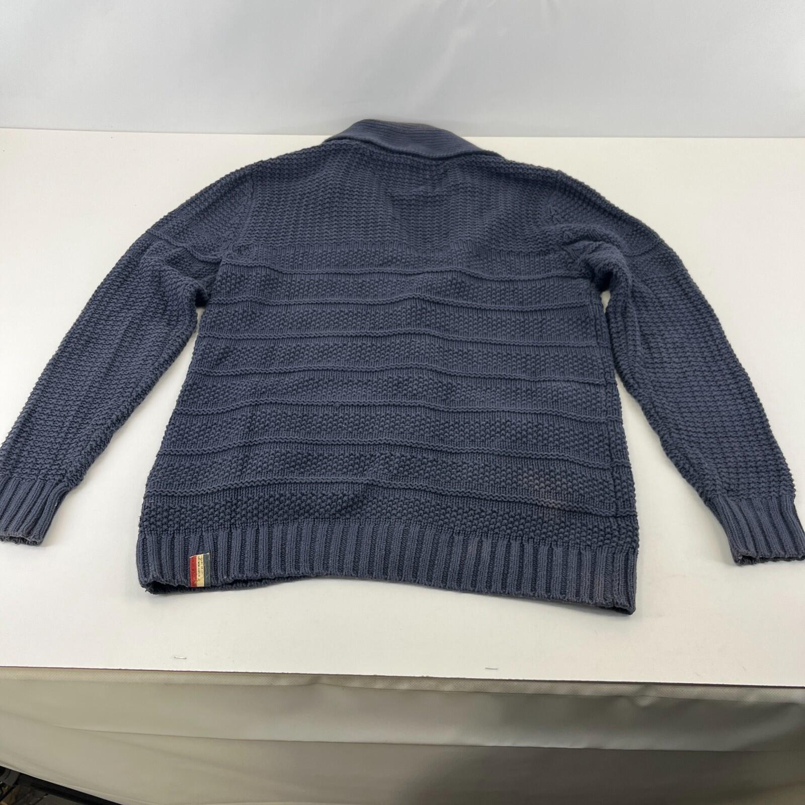 Tommy Hilfiger Hooded Cable Knit Cardigan Chunky Jumper Navy Blue - Size M