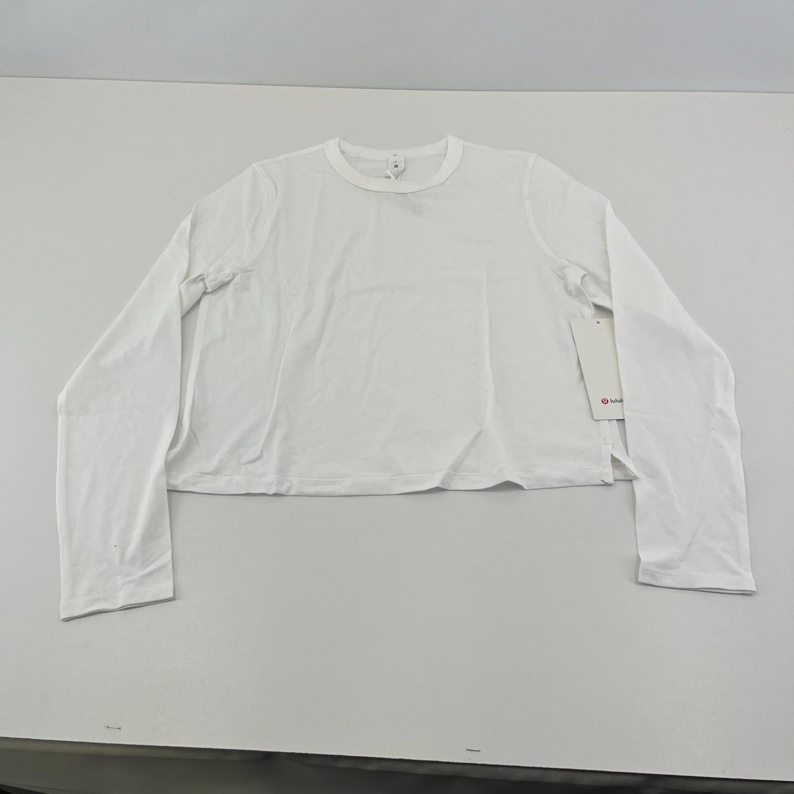 Lululemon Classic Fit Long Sleeve Cotton Blend Top T-Shirt White size UK 10 US 6