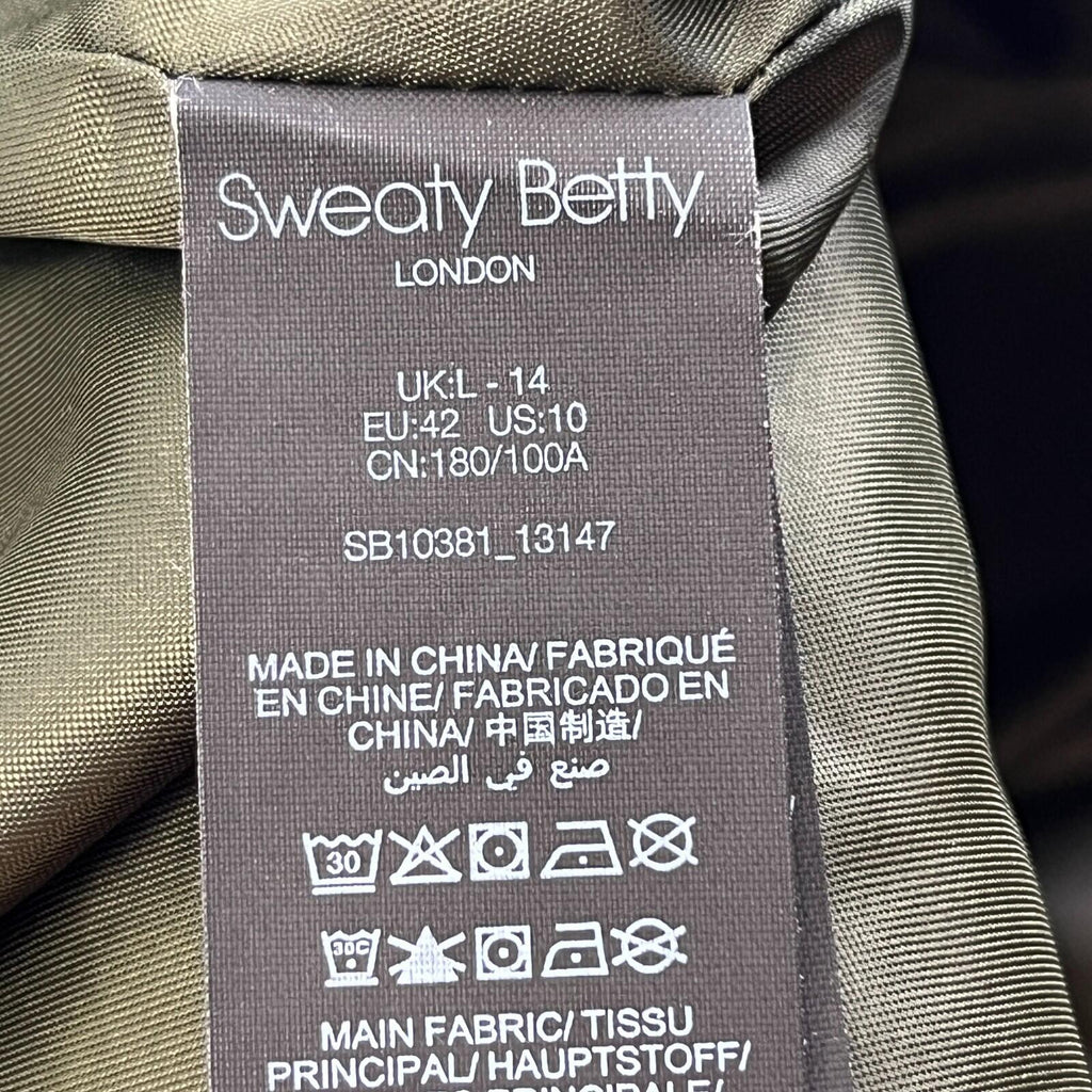 Sweaty Betty Nimbus Mid Waterproof Down Puffer Coat Hooded Large/14 Olive Green