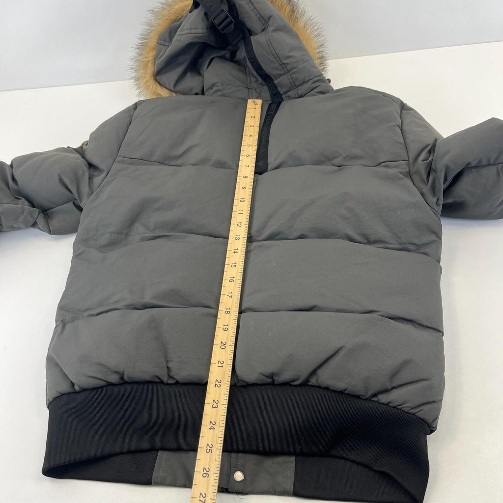 Zavetti Canada Winter Coat Dark Grey Faux Fur Fringe Hood size Medium