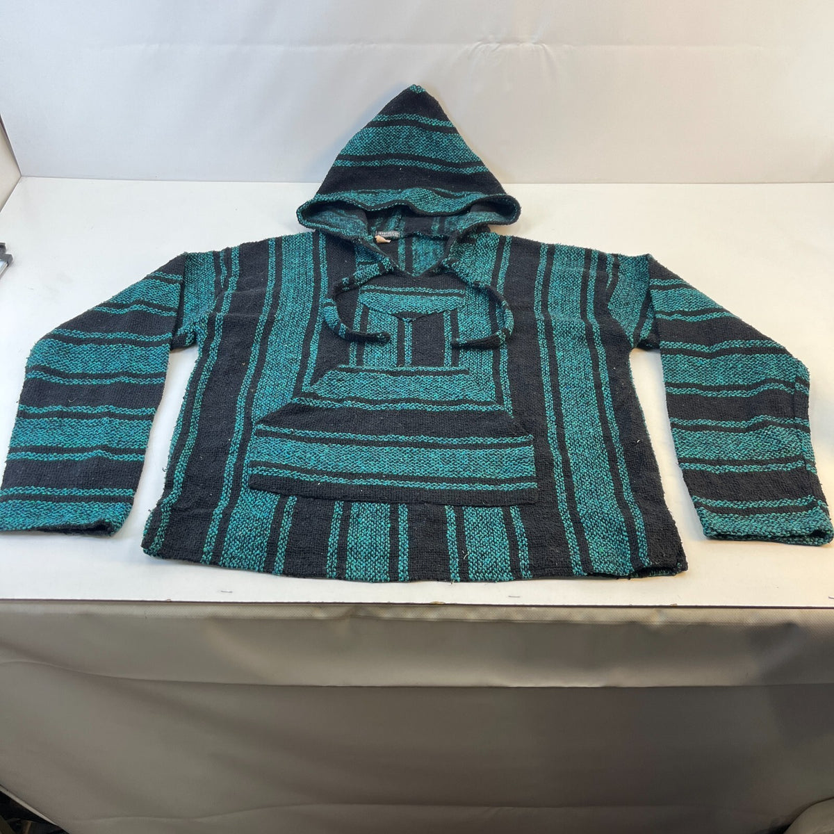 Earthbound Genuine Mexican Baja Hoodie Pullover Hippie Festival Green UK size L