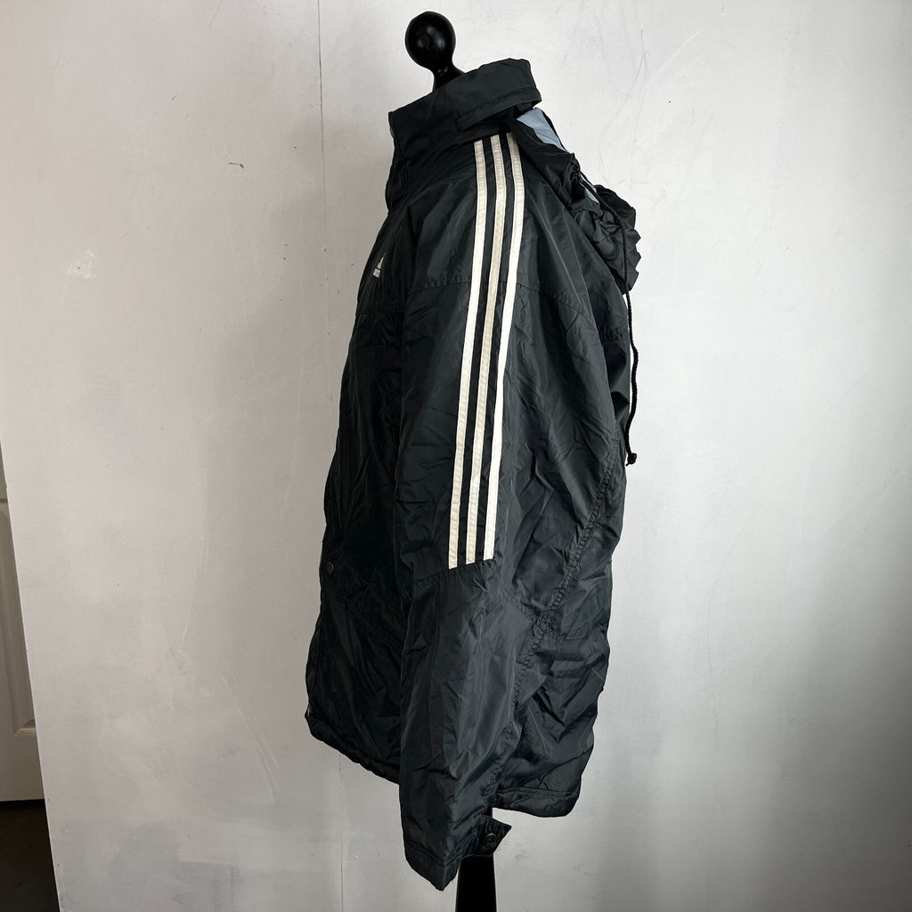 Adidas Men's Quilted Coach Jacket in Dark Grey - size Medium Oversized
