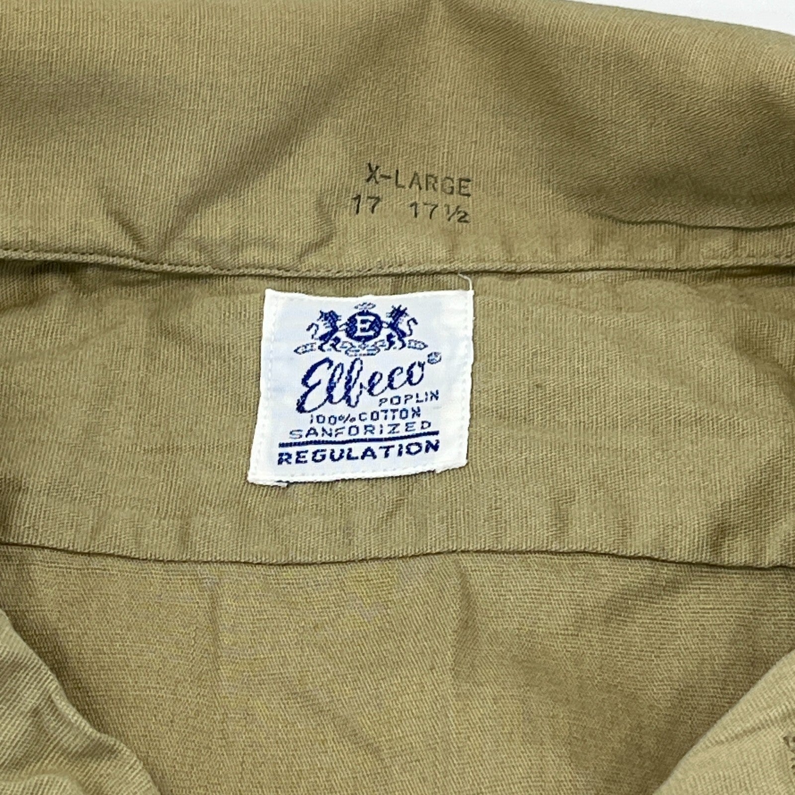 Vintage Elbeco Reeves Khaki Sanforized Poplin Workwear Shirt US Military XL