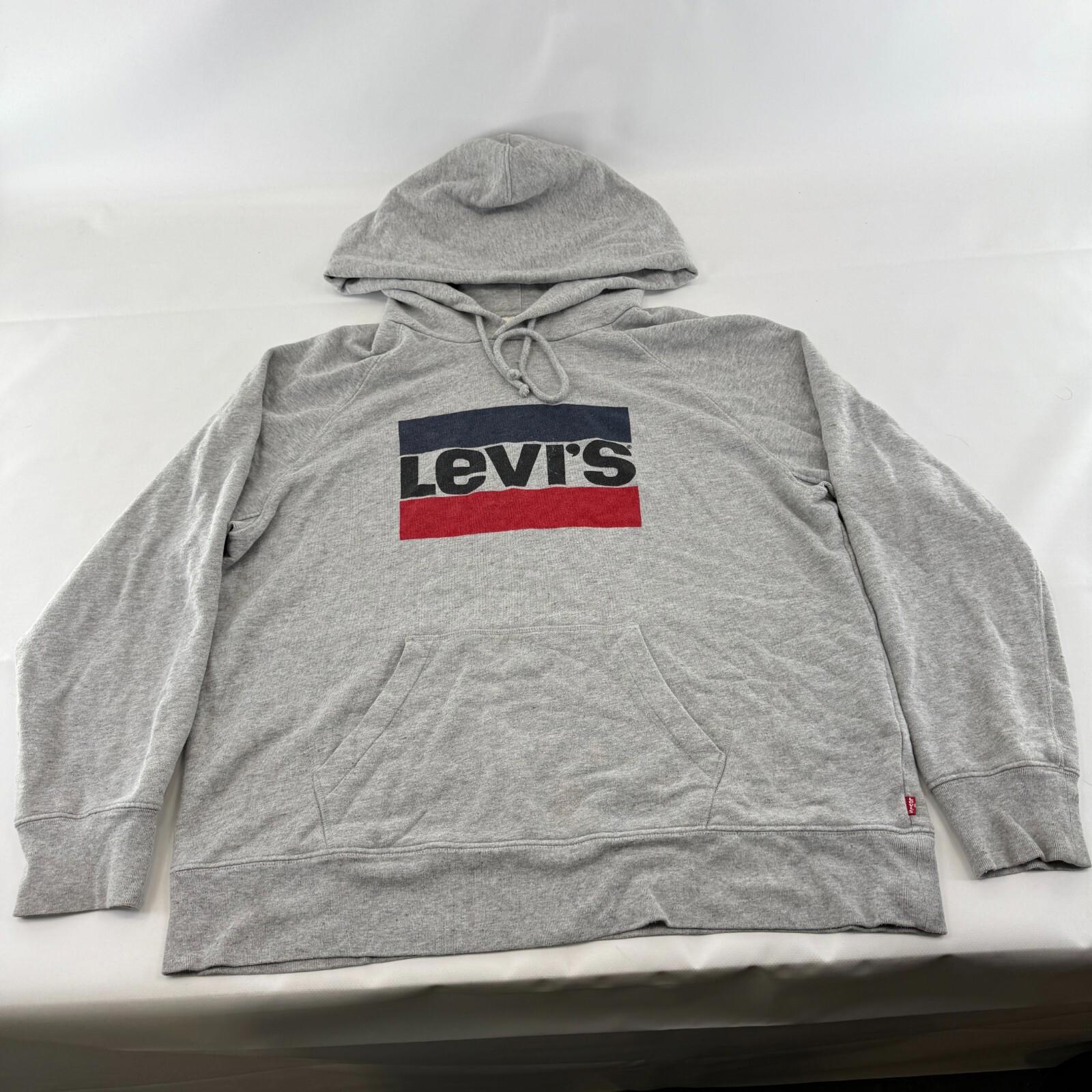Vintage Levi's Strauss Co Women's Hoodie Grey Spell-Out Sweatshirt size Large