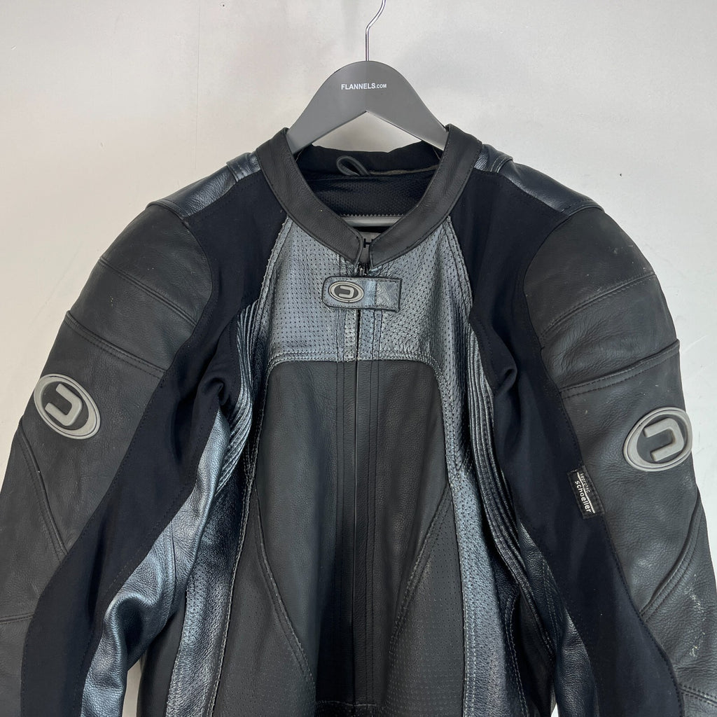 Duchinni 1 Piece Leather Suit with Hump Men's UK 40 EU 50 Black & Gunmetal Grey