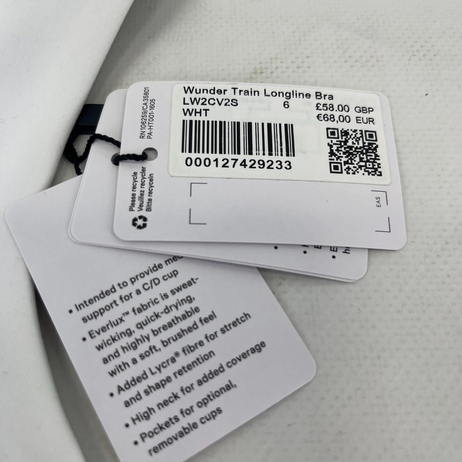 Lululemon Wunder Train Long-Line Bra in White size US 6 UK 10