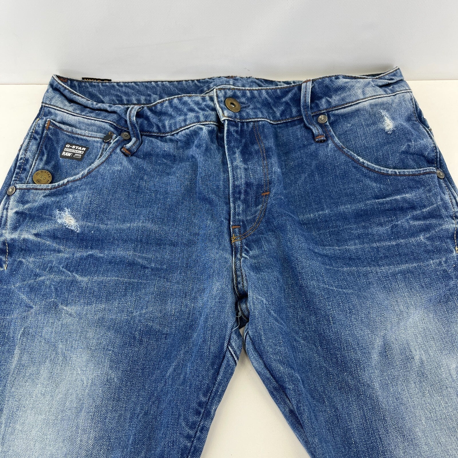 G Star Raw Originals Jeans Mens W32" L32" Blue Tapered Twisted Zip Fly Denim