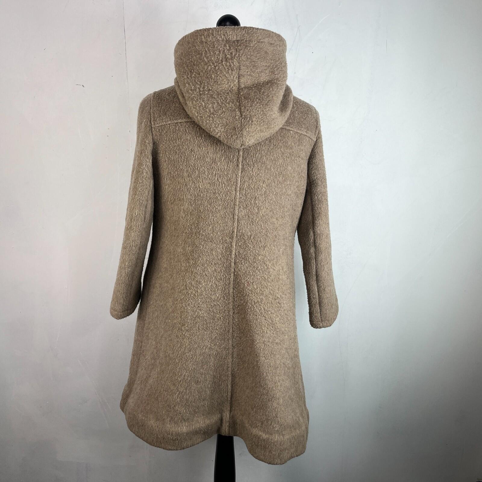Vintage Women’s Camel Beige Hooded Duffle Coat with Tooth Toggles UK size 16
