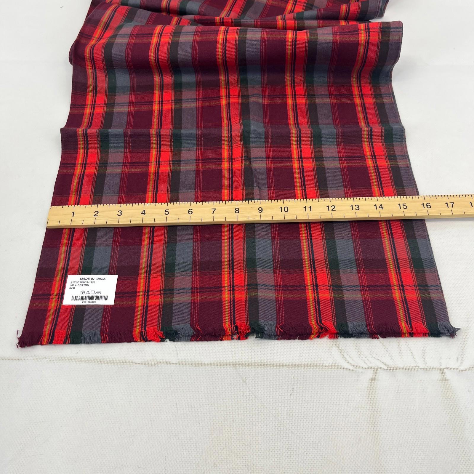 Ladies Red Tartan Shawl 100% Cotton 80"x16" Made in India - New