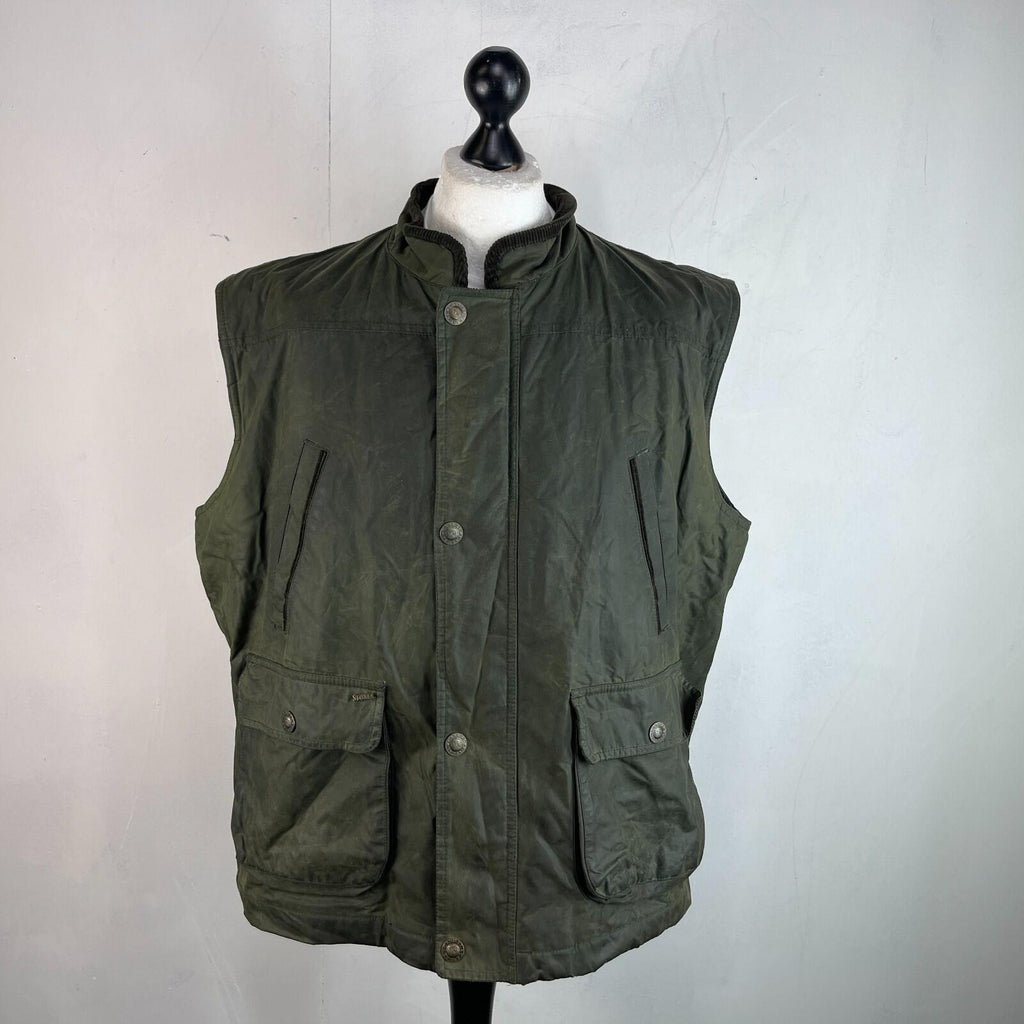 Stones Insulated Gilet Mens Green Waxed size L Shooting Country Vest Jacket
