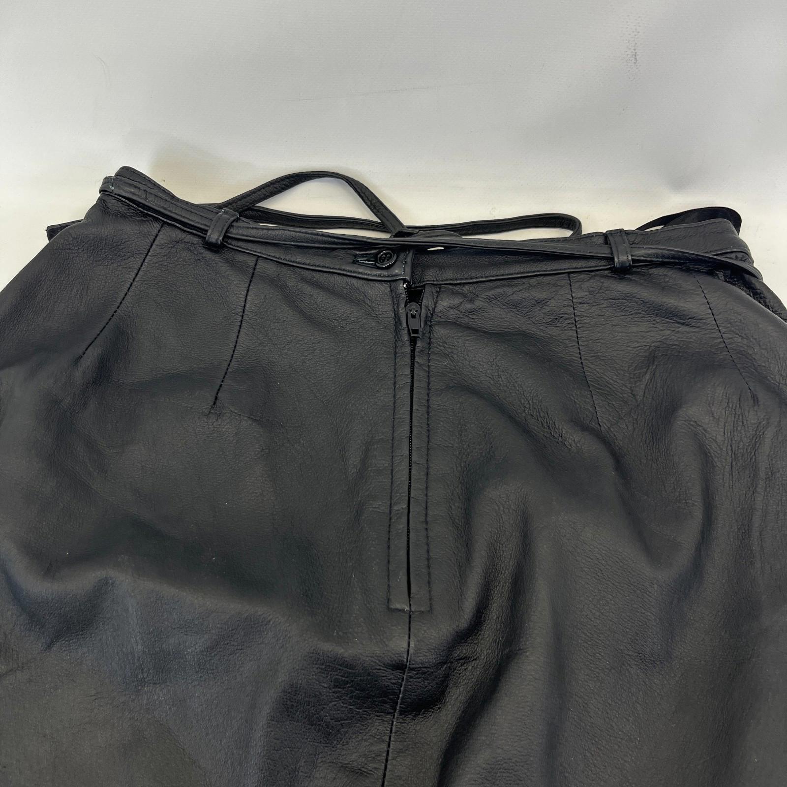 Agenda Genuine Leather Midi Skirt in Black Women's size 14 with Tie Belt