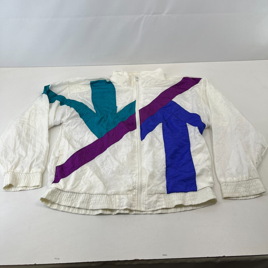 Vintage 80s Longstreet Missy Shell Suit Jacket White Colour Block size 2XL
