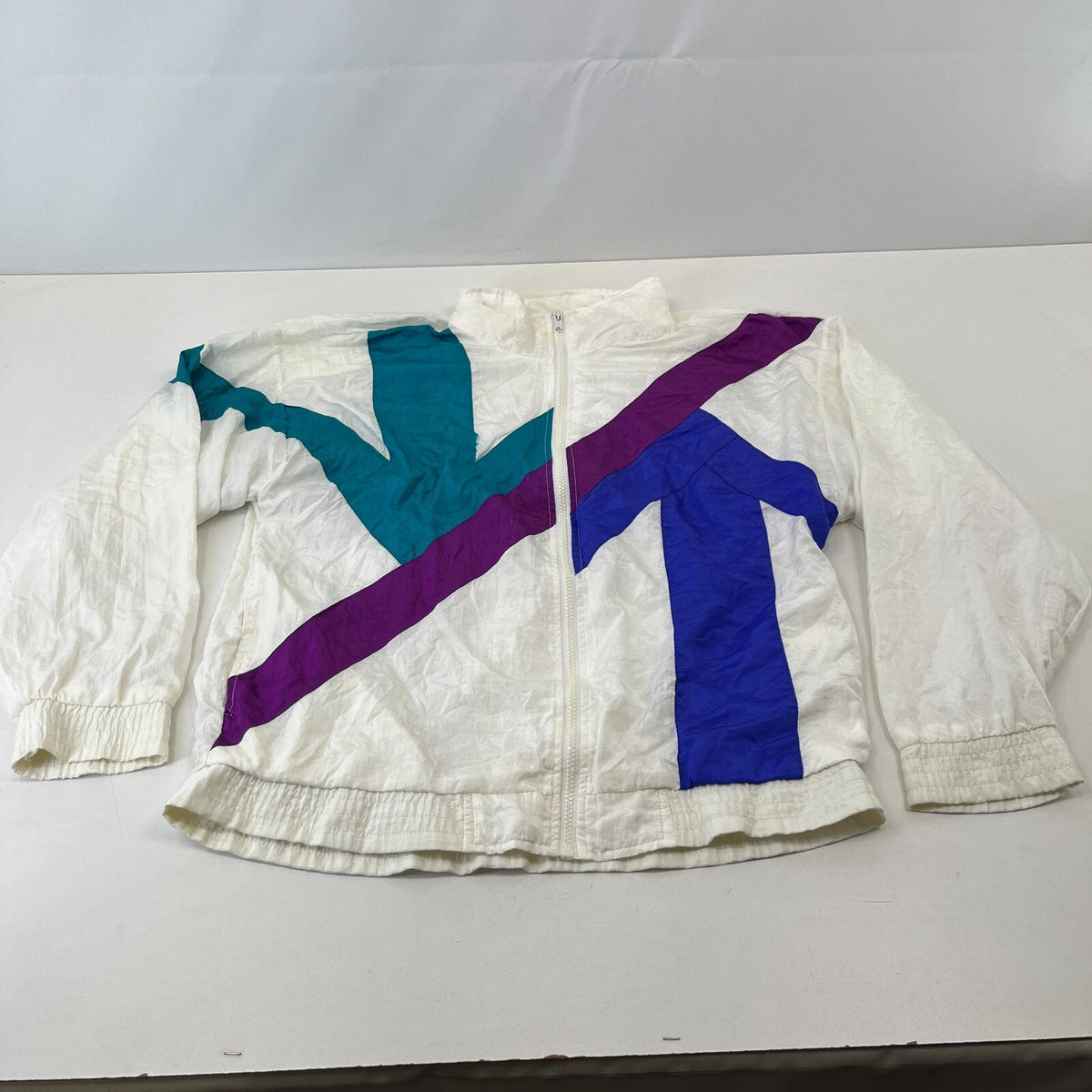 Vintage 80s Longstreet Missy Shell Suit Jacket White Colour Block size 2XL