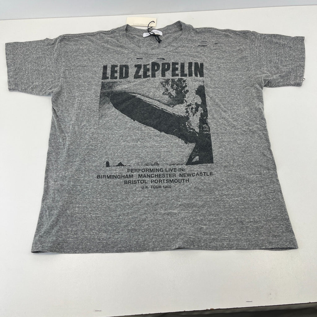 Daydreamer Led Zeppelin 1969 Tour Print Distressed T-Shirt Grey size US M UK XL