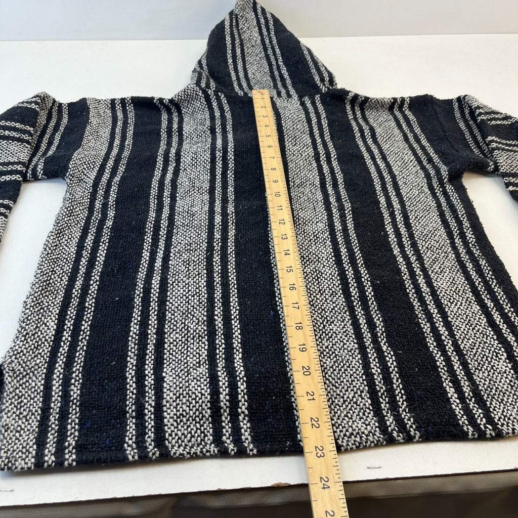 Genuine Mexican Baja Hoodie Pullover Hippie Festival Black/Grey UK size M