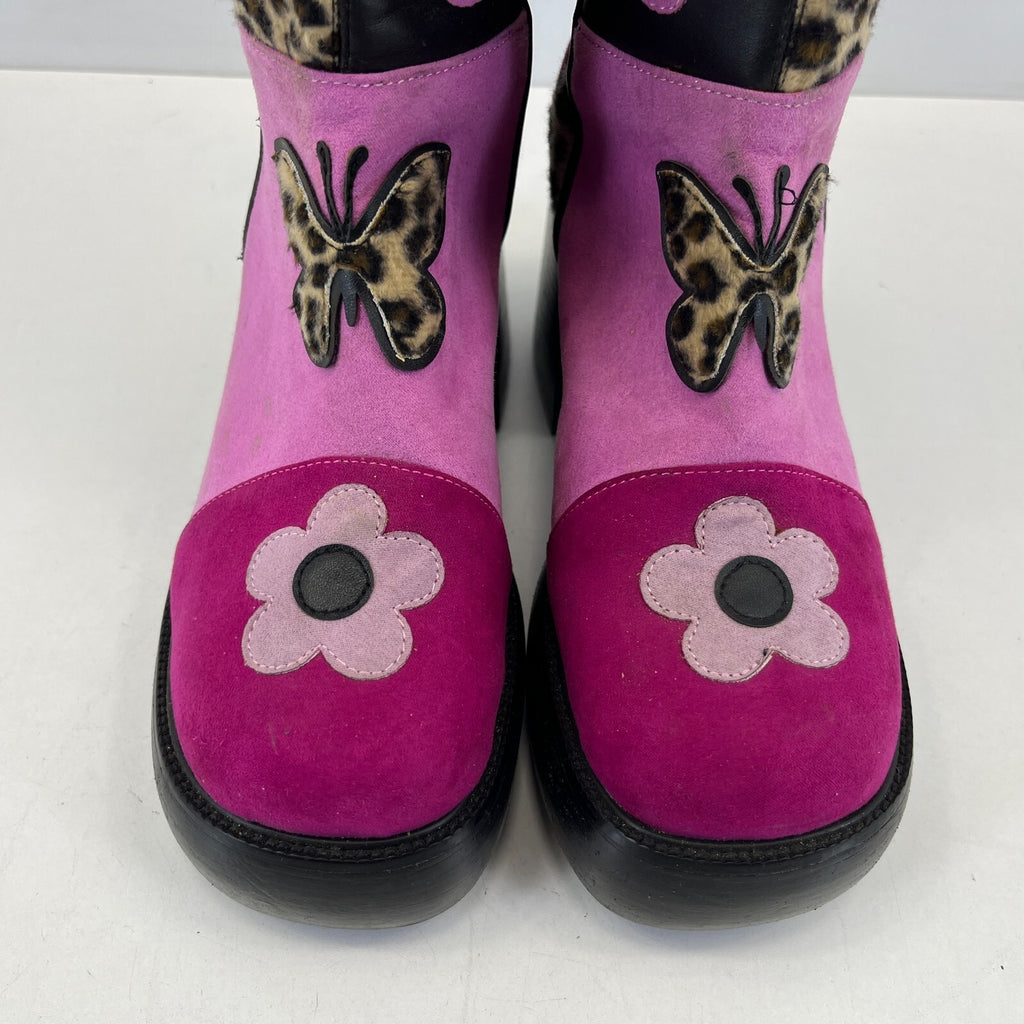 Ladies Retro 60s Disco Look Platform Boots Pink/Black Faux Suede UK 6 Glam Party