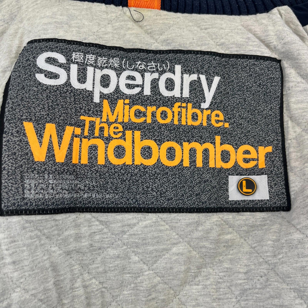 SuperDry Mens Windbomber Bomber Jacket size Large Hooded in Navy Blue Microfibre